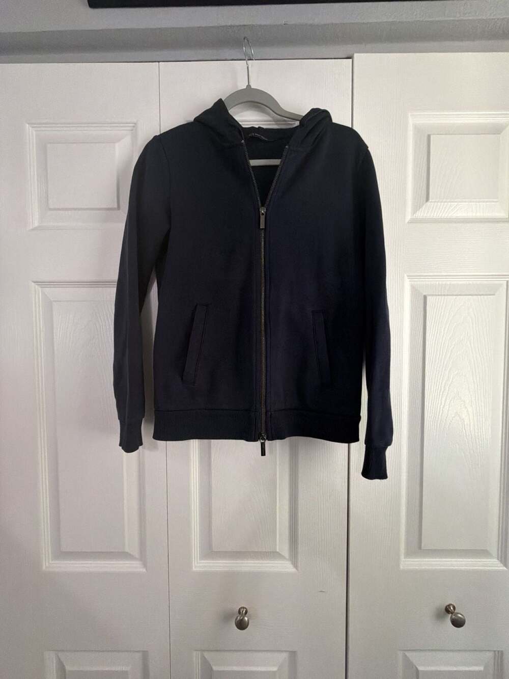 Armani Exchange Full Zip Hooded Sweatshirt Navy Blue with Red Back Logo